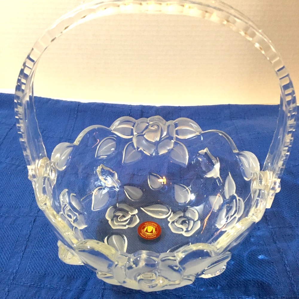 Crystal glass handle bowl. Walther glass West Germany. Vintage rare